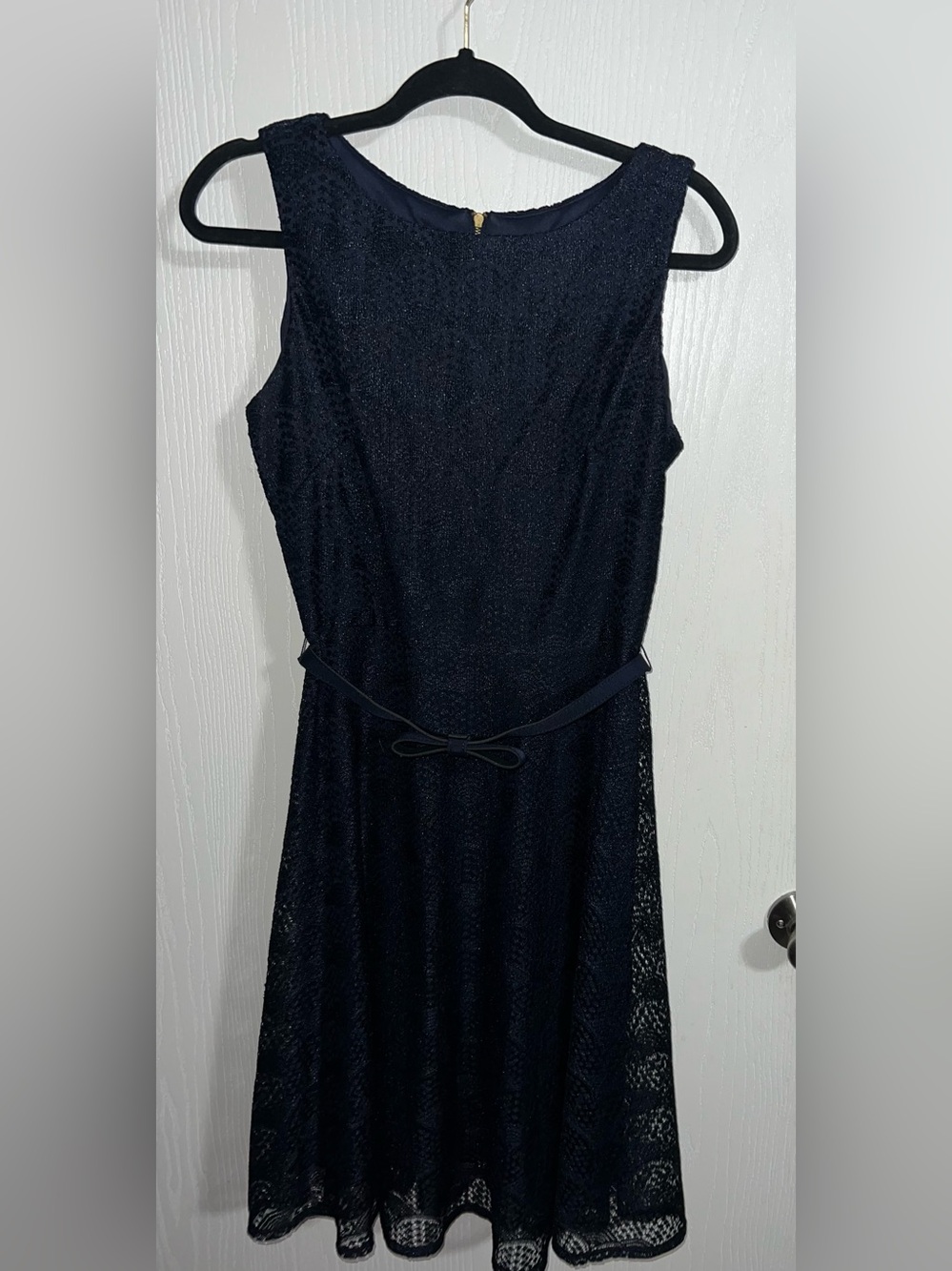 Danny & Nicole Navy Lace Midi Dress with Bow Belt Size 8